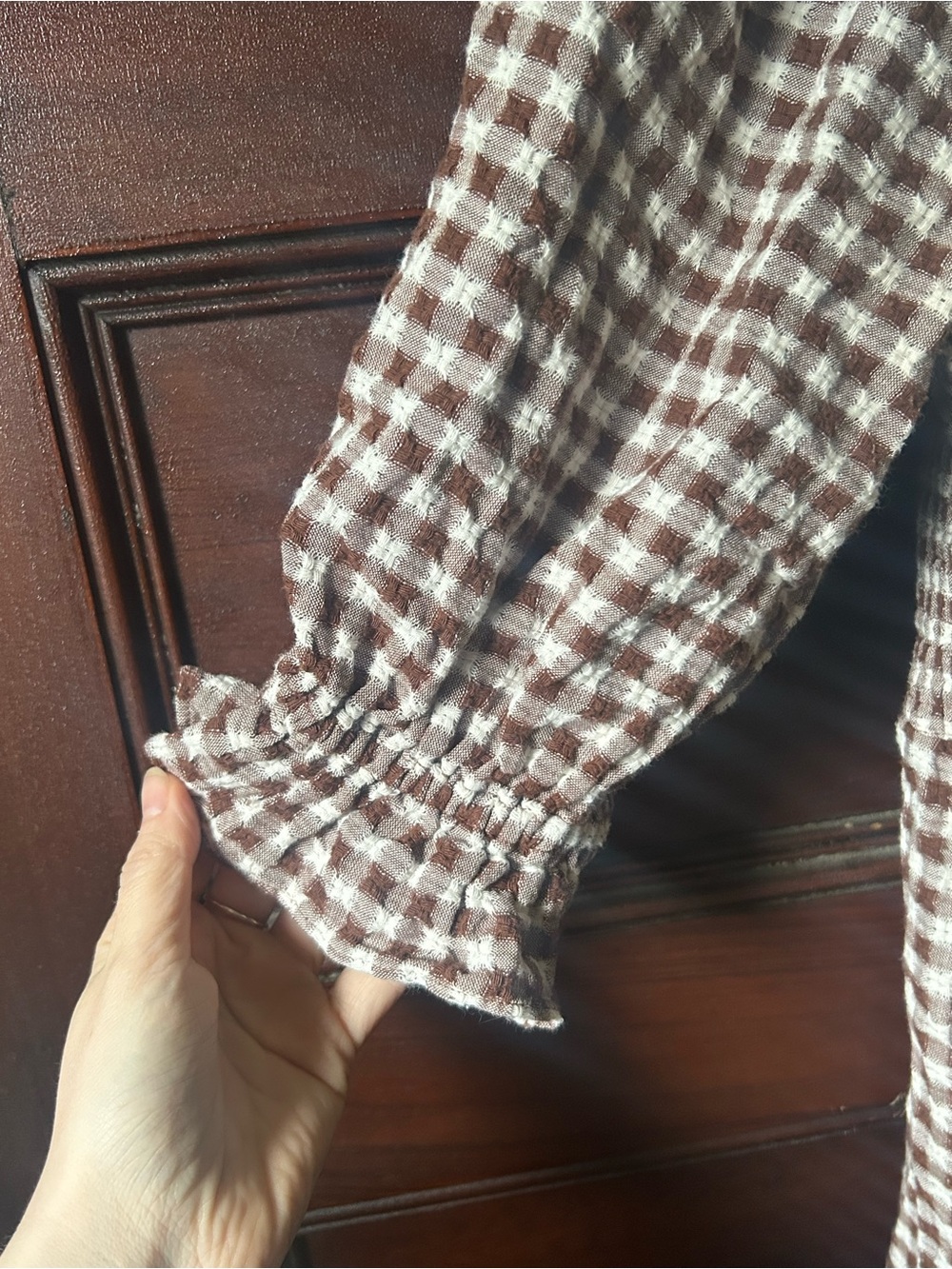 Madewell Lucie Brown Gingham Ruffle Sleeve Midi Dress Size Medium - Picture 7 of 8
